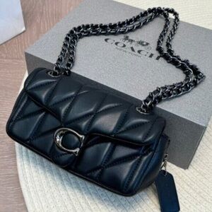 Coach Black Quilted Leather Shoulder Bag with Chain Strap and C Clasp